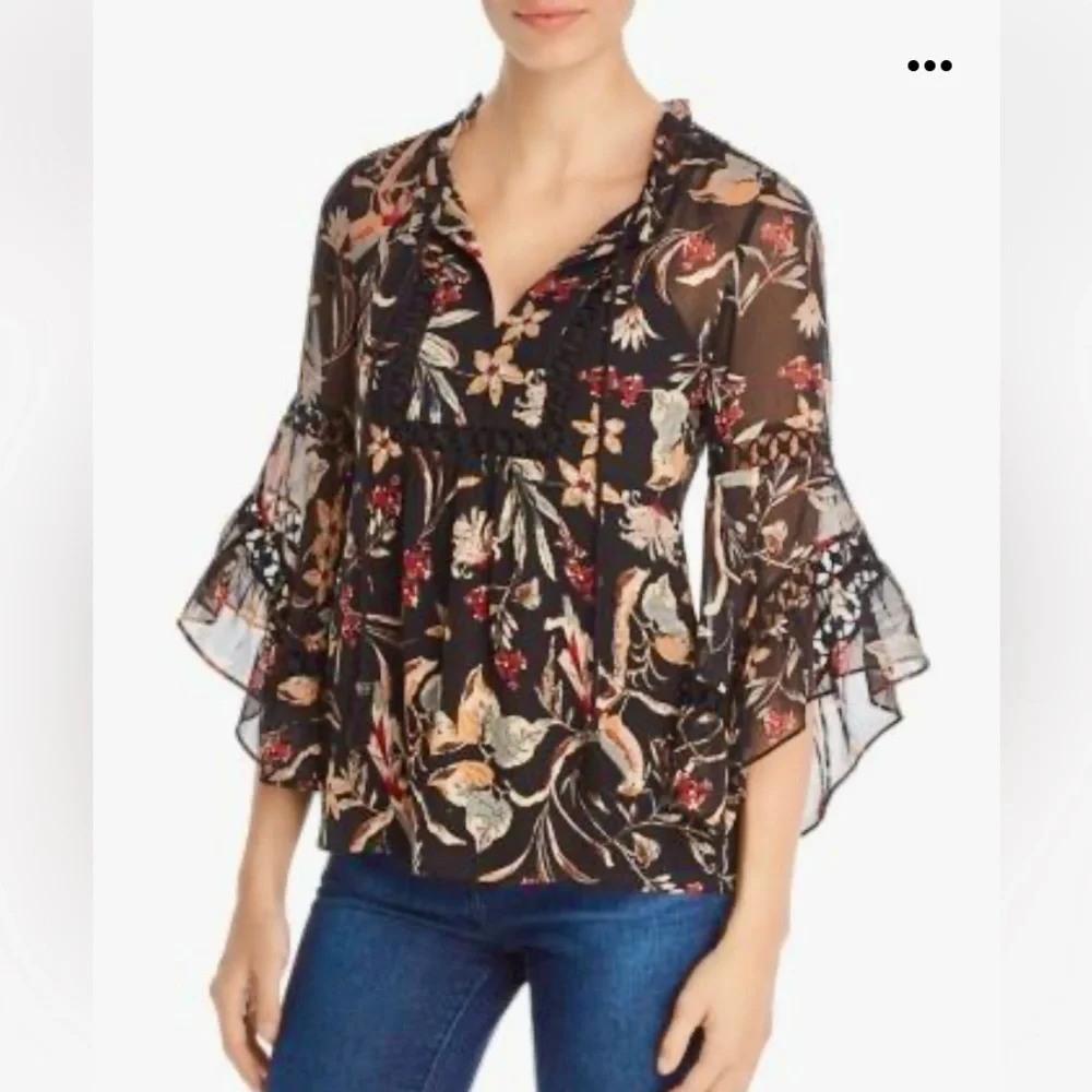 Anthropologie Daniel Rainn Boho Bell-Sleeve Crochet Tassel Peasant Blouse XS - Picture 2 of 13